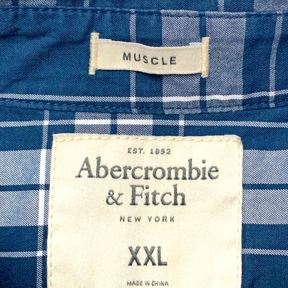 Abercrombie Fitch Blue Plaid Button Down Long Sleeve Muscle Shirt - Picture 5 of 11